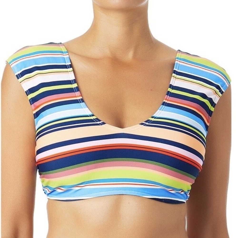 Catalina Womens Striped Cap Sleeve Swimsuit Top Medium 8-10 New with Tags Stripe